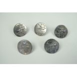 Five George III Culloden Volunteers pewter buttons, each bearing the armorial crest of the Forbes