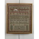 A Victorian verse sampler worked by Harriet Taylor in 1853, incorporating the alphabet, and a