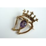 A 9 ct gold and amethyst Luckenbooth brooch, 4 cm, 7.3 g