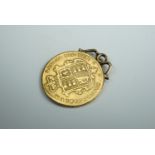 An 1842 gold half sovereign coin fob, 4.1 g