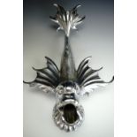 An early 20th Century chrome-plated bath tap spout modelled as a stylized dolphin, circa 1930, 34