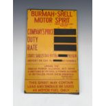 A Burmah-Shell Motor Spirit enamelled sign advertising the current price of petrol, 38 x 23 cm [