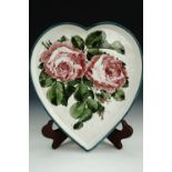 A Wemyss for Goode & Co heart-shaped tray, the decoration depicting cabbage roses, printed and