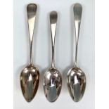 Three George III Scottish Provincial silver table spoons, old English pattern, each engraved with