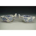 A pair of early 19th Century blue-and-white transfer-printed butter boats, 9 cm