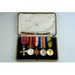 A Boer War and Great War medal group, comprising MBE, Queen's Mediterranean Medal impressed to Lieut
