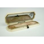 A Georgian ivory toothpick box, the interior pink velvet lined, the lid underside bearing a