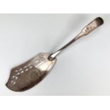 A Georgian Scottish Provincial silver fish slice, fiddle pattern, with engraved initials, wriggle-