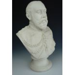 An antique Parian ware bust of Edward VII by W. C. Lawton for Robinson and Leadbeater, 29 cm