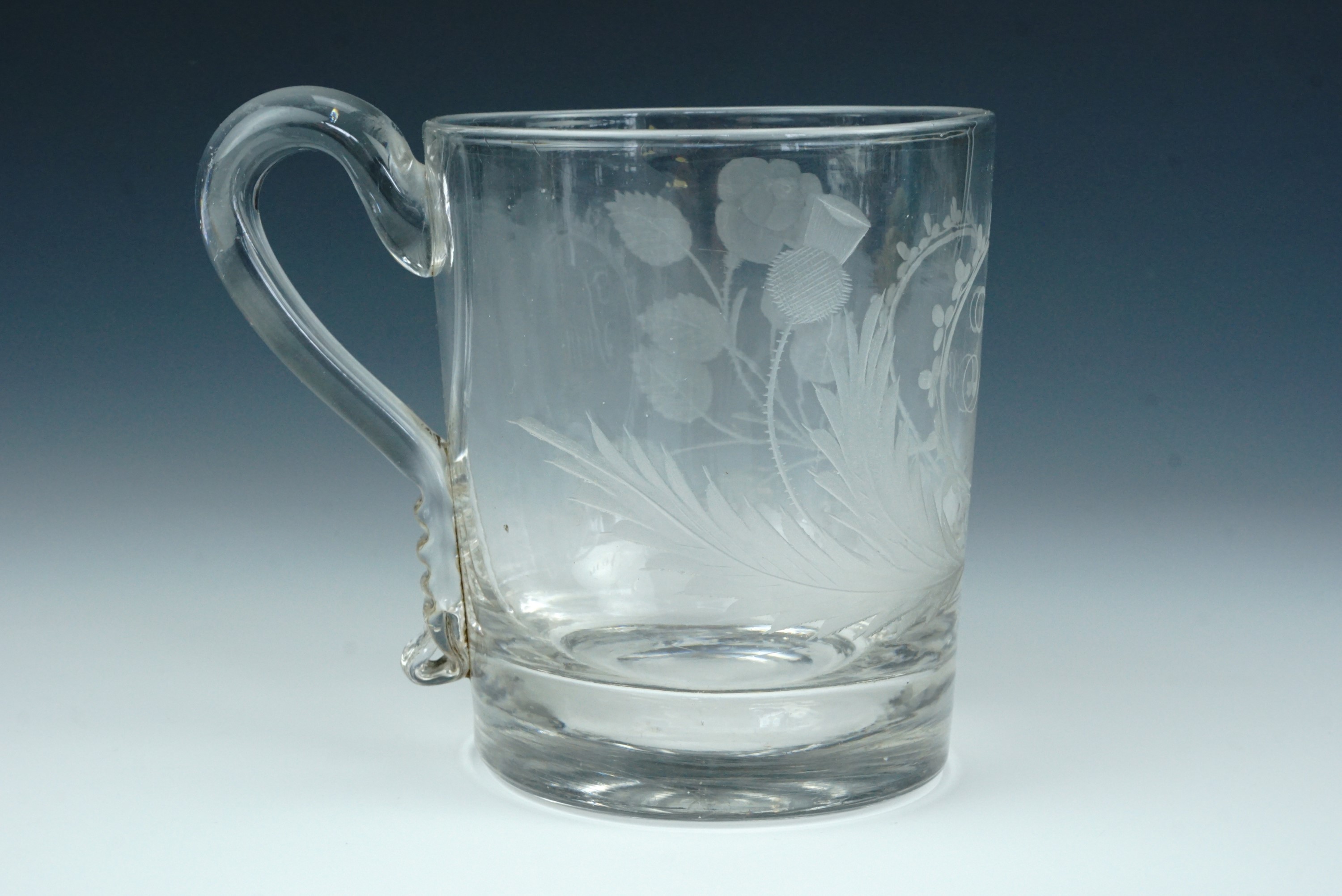 An early 19th Century glass Christening cup, wheel-cut with the name "Tom" within a floral - Image 2 of 6