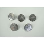 Five George III Culloden Volunteers pewter buttons, each bearing the armorial crest of the Forbes