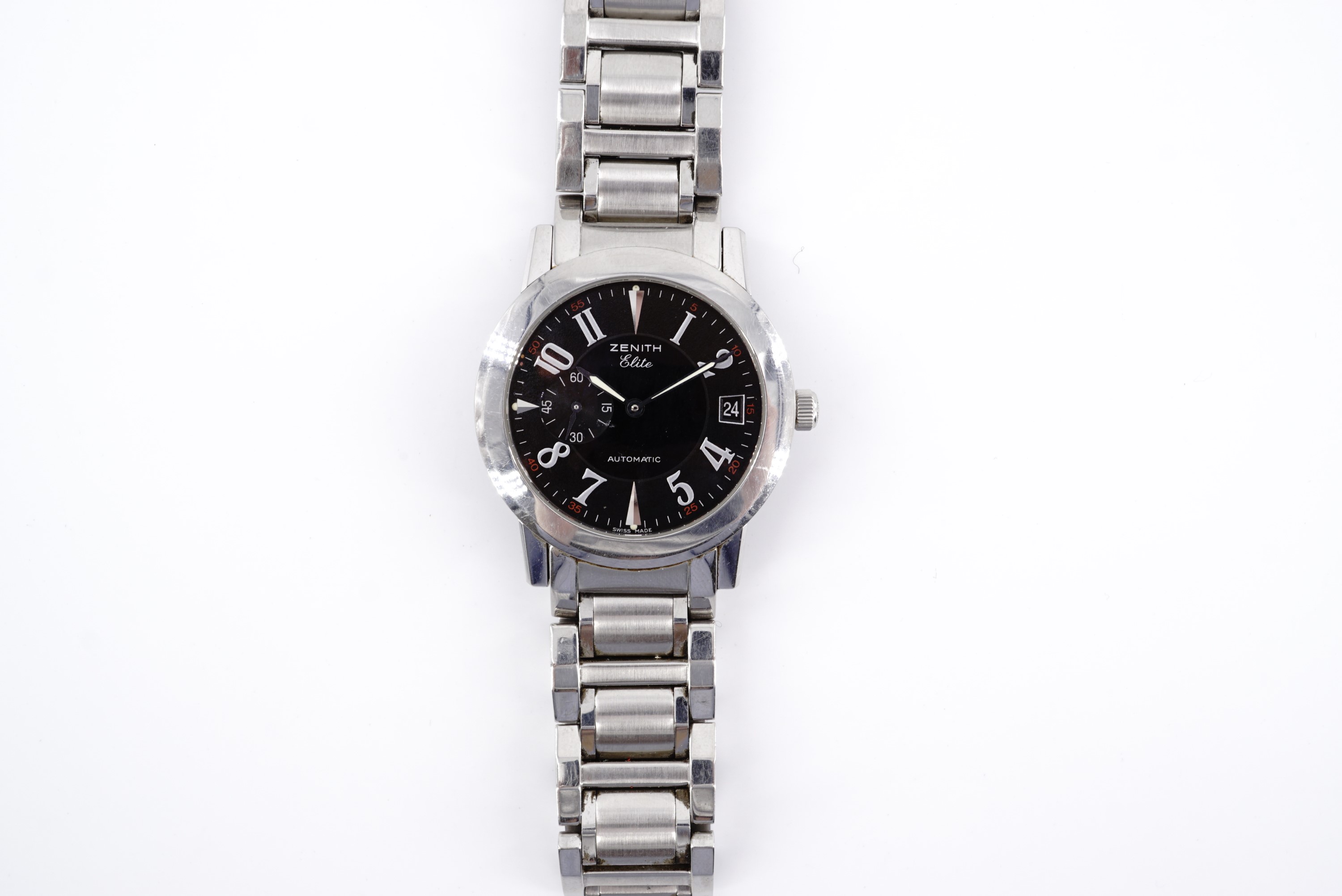 A Zenith Elite Port Royal V stainless steel wristwatch, having an automatic movement and black