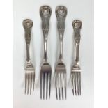 Four William IV and later Scottish Provincial silver forks, King's pattern, comprising two table and