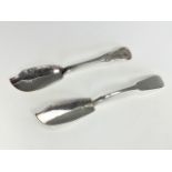 Two Georgian silver butter knives, one King's pattern, Patrick Sutherland, Edinburgh, 1827, the