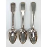 Three George III and William IV Scottish Provincial silver table spoons, fiddle pattern, one