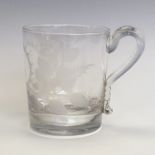 An early 19th Century glass Christening cup, wheel-cut with the name "Tom" within a floral