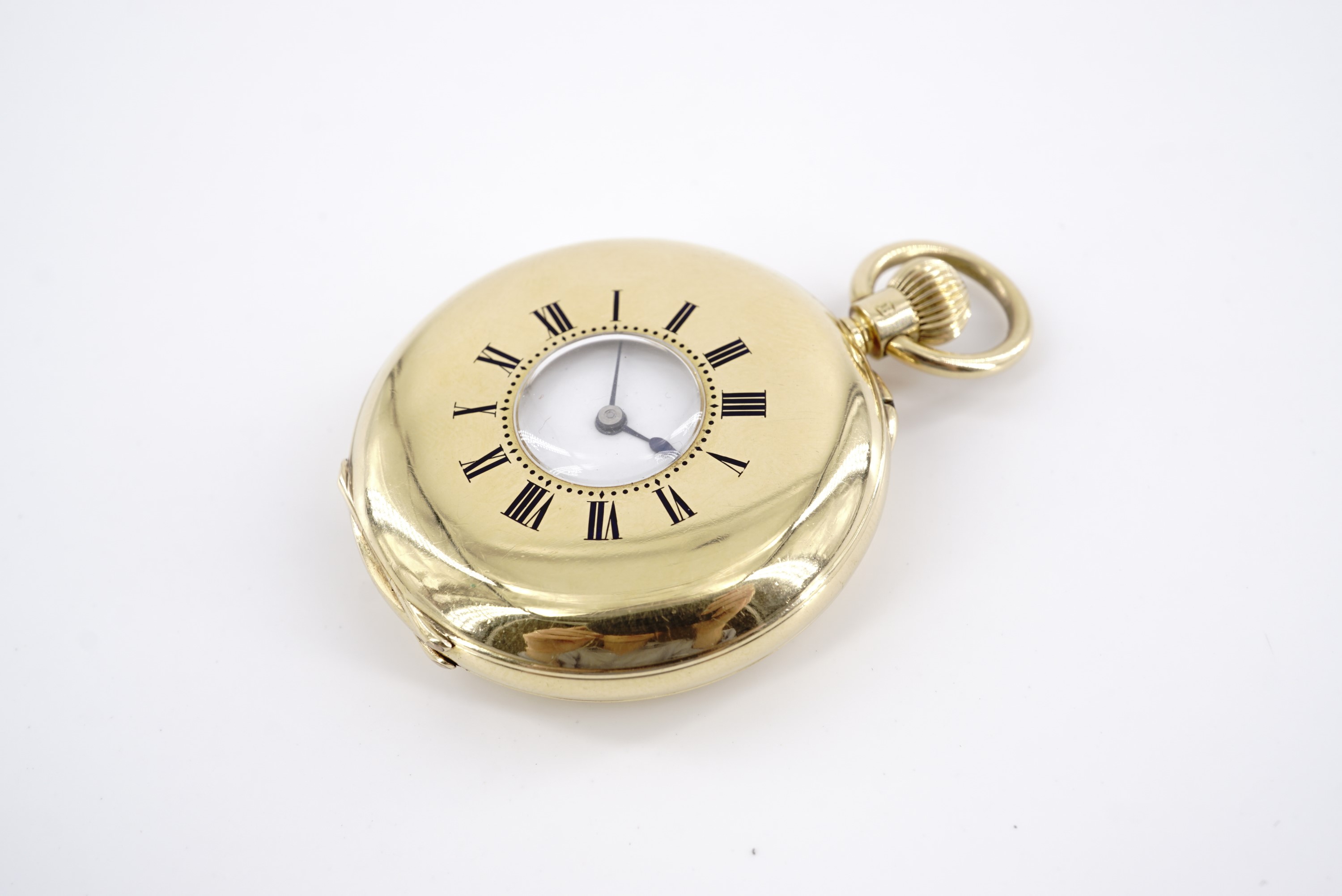 A late Victorian 18 ct gold half hunter fob watch by Barrie of Edinburgh, having a crown-wound pin- - Image 3 of 6