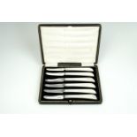 A cased set of six George V silver butter knives, with mother of pearl handles, Fenton Brothers Ltd,