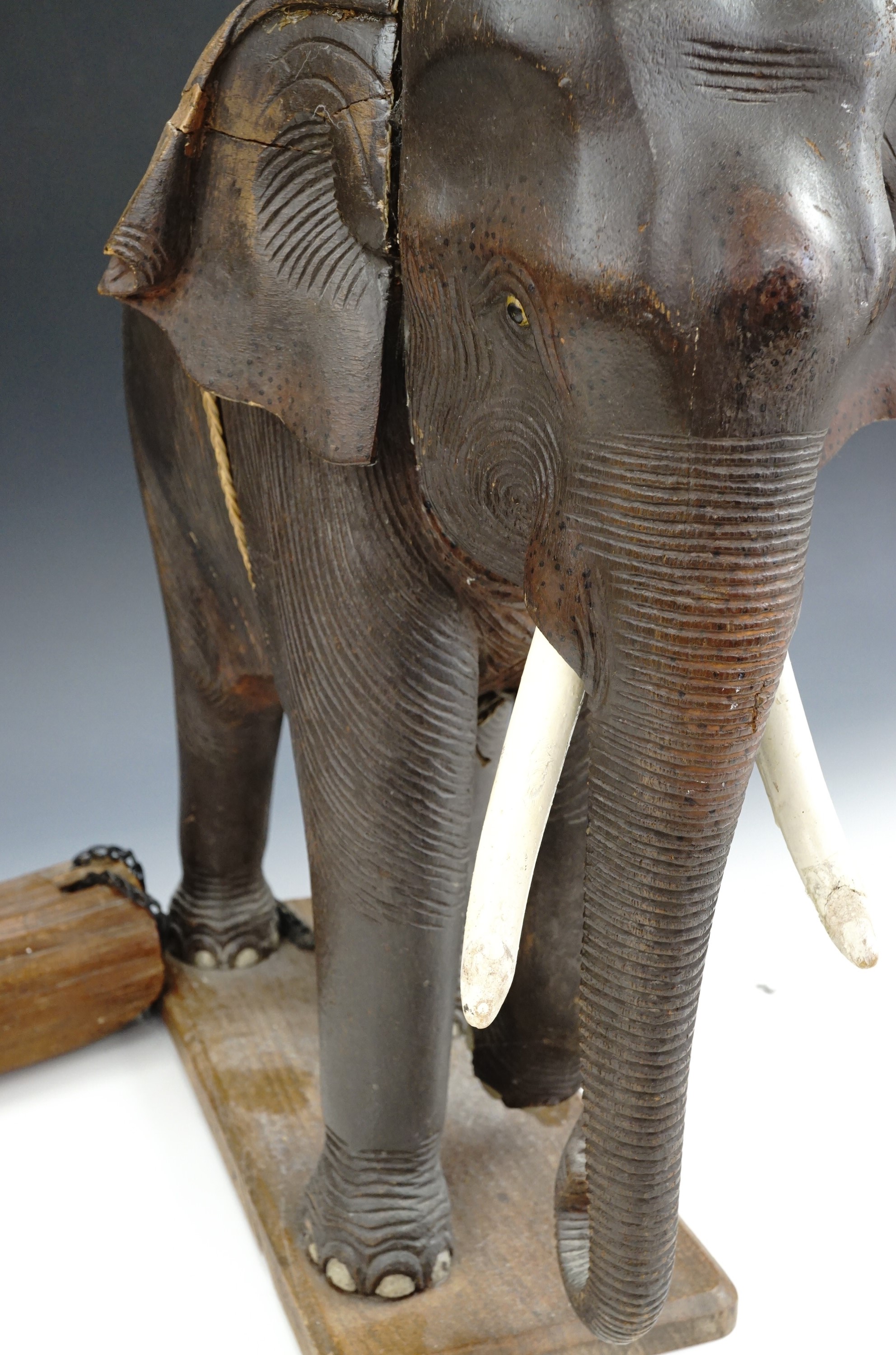 A 1930s Malayan elephant sculpture of carved wood, depicting a naturalistically modelled elephant - Image 8 of 8