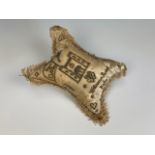 A George III Scottish layette silk pin cushion from Culloden House, decorated with pins in depiction