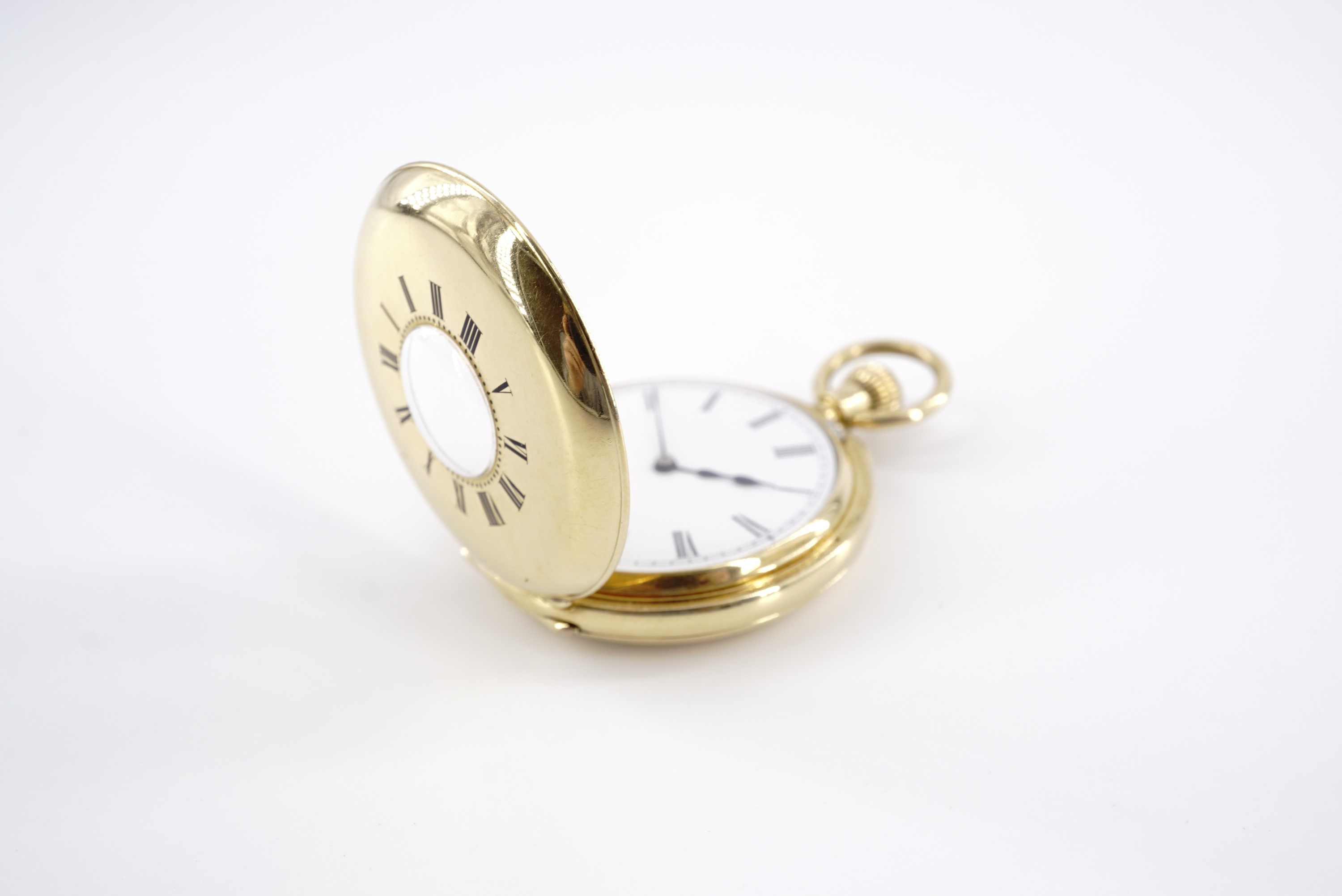 A late Victorian 18 ct gold half hunter fob watch by Barrie of Edinburgh, having a crown-wound pin- - Image 2 of 6