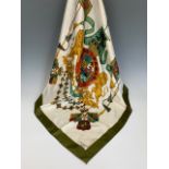 A vintage Hermes silk scarf, the printed design depicting an armorial, 85 x 85 cm
