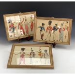E Hull (19th Century) "The Costume of the British Army 1828", three studies each depicting several