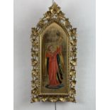 A late 19th Century Pre-Raphaelite influenced religious icon depicting an angel heralding with a
