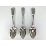 Three George III and William IV Scottish Provincial silver table spoons, fiddle pattern, each