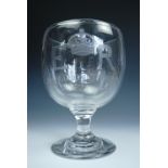 An Elizabeth II Coronation wheel-cut free-blown glass chalice, 21 cm