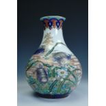 A Japanese Fukugawa pear-shaped vase, decorated in depcition of tortoises, late Meiji / early 20th