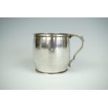 A George V silver cup, of barrel form with reeded decoration, maker's mark rubbed, Sheffield,