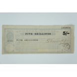 [ Banknote ] A Victorian Postal Order type two, five shillings, issued at Workington, 1887