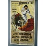 A 1960s Spanish bull fight poster, 96 cm x 54 cm