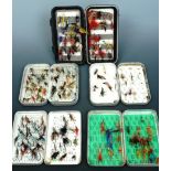 Five boxes of salmon and trout fishing flies