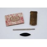 A Victorian Avery style brass needle packet case, the patent "The Quadruple Needle Casket" by R