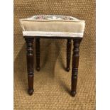 A William IV mahogany stool, having an overstuff-upholstered seat and turned legs, 33 cm x 33 cm x