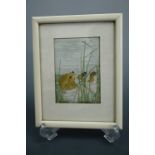 A Cash's woven silk picture of an otter and dragonfly, framed and mounted under glass, 16 cm x 13 cm