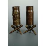A pair of Great War trench art vases, 14 cm