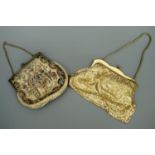 Vintage ladies' evening bags, in tapestry fabric and gilt mesh respectively, 1930s - 1950s