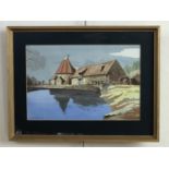 C Woodhead, (late 20th Century) An oast house and water mill viewed from the mill pond, watercolour,