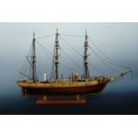 A hand-built wooden scale model of a mid-19th Century steam / sailing ship, 70 cm