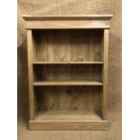 A contemporary reproduction Victorian pine open-fronted bookcase, 86 cm x 28 cm 120 cm