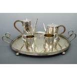 A five piece electroplate teaset and tray, tray 52 cm x 37 cm