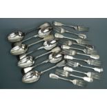 A quantity of matching electroplate fiddle pattern table spoons and dessert forks