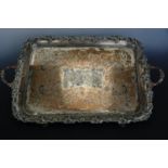 A large Victorian electroplate two-handled tea tray, having a lattice-reticulated gallery with