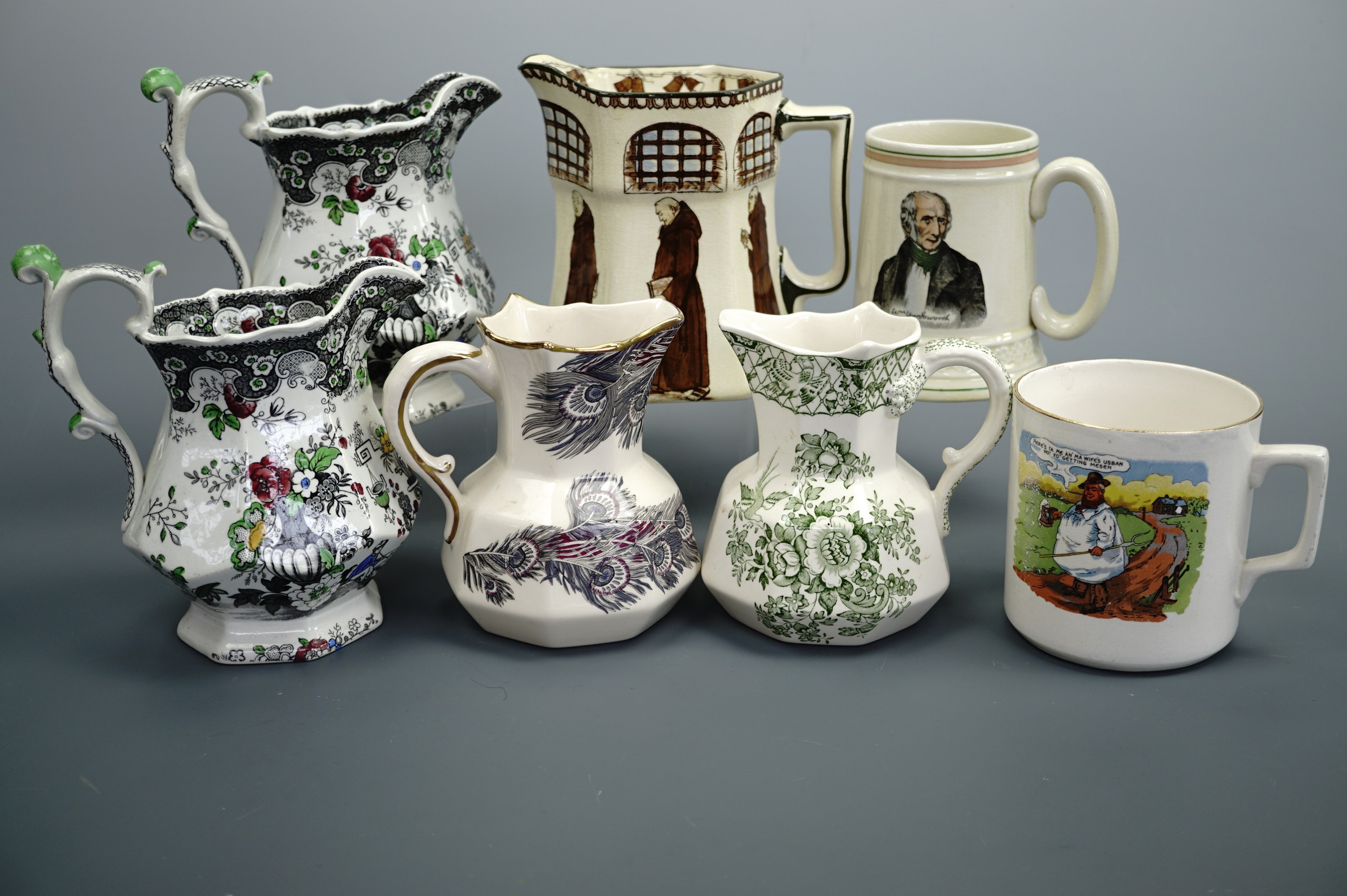 A Mason's for Liberty "Hera" pattern jug, together with Doulton series ware and other jugs and