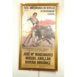 Four uniformly framed Spanish bull fight posters, 100 cm x 56 cm