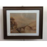 An Edwardian watercolour view of the Devil's Bridge, Bagni Di Lucca, Italy, indistinctly signed