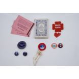 A Butlins deck of cards together with re-entry passes, committee and other badges etc